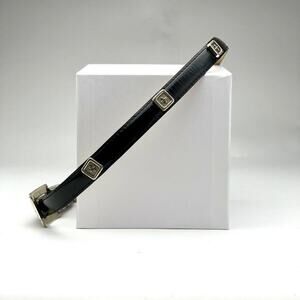 Barse‎ Genuine English black leather belt with metal cross or X squares